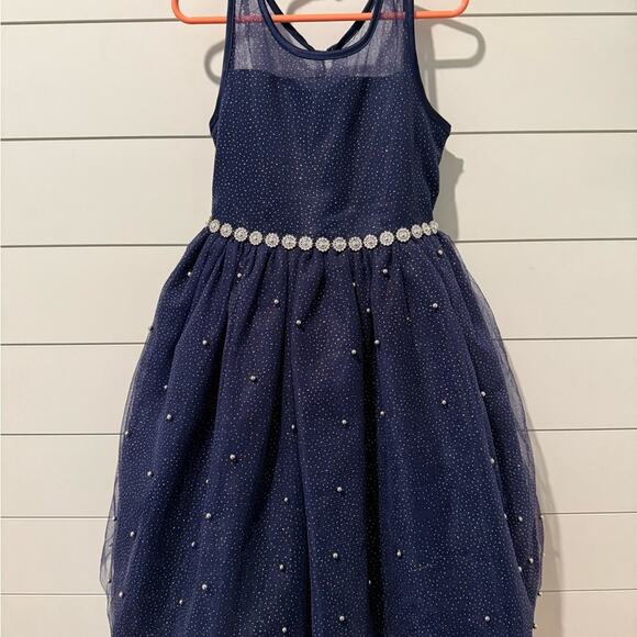 American Princess‎ Navy Blue Dress with Shimmering Accents Girls 7 - Picture 1 of 4
